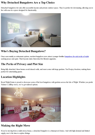 Search Detached Bungalows for Sale in Tranquil UK Locations