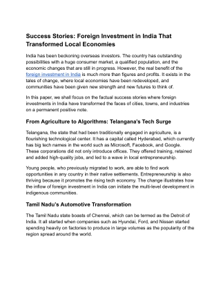 Success Stories: Foreign Investment in India That Transformed Local Economies