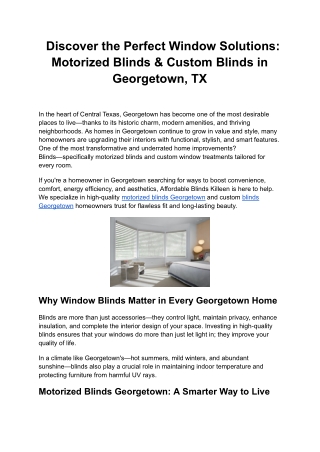 Discover the Perfect Window Solutions_ Motorized Blinds & Custom Blinds in Georgetown, TX