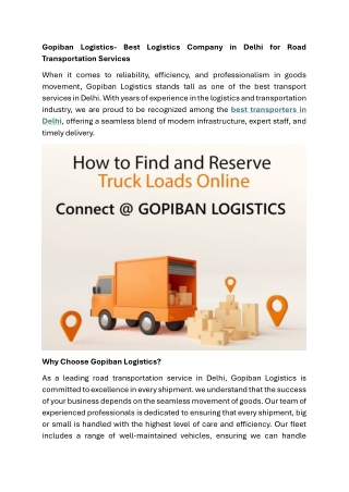 Gopiban Logistics- Best Logistics Company in Delhi for Road Transportation Services