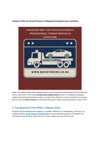 6 Reasons Why You Should Choose a Professional Towing Service in Auckland