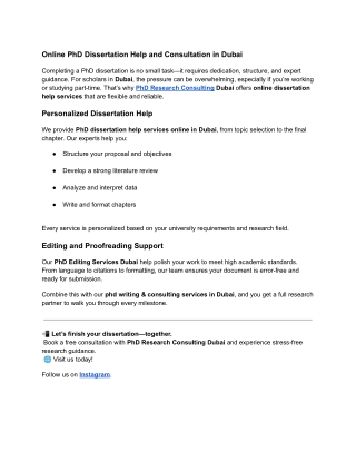 Online PhD Dissertation Help and Consultation in Dubai