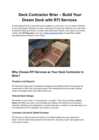 Deck Contractor Brier – Build Your Dream Deck with RTI Services