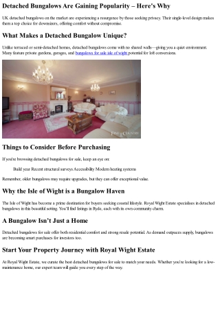 Discover Charming Detached Bungalows for Sale