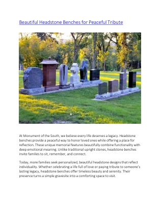 Beautiful Headstone Benches for Peaceful Tribute