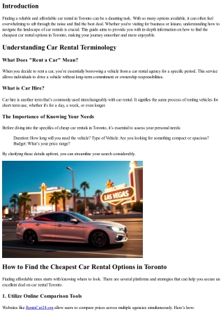 How to Find the Cheapest Car Rental Options in Toronto