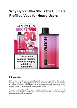 Why Hyola Ultra 30k Is the Ultimate Prefilled Vape for Heavy Users
