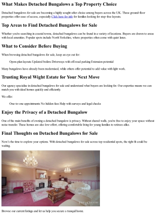 Find Out About Detached Bungalows for Sale