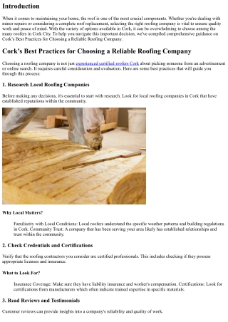 Cork’s Best Practices for Choosing a Reliable Roofing Company
