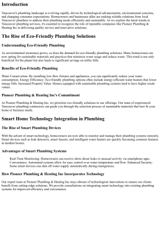 Exploring the Latest Trends in Vancouver Plumbing Services