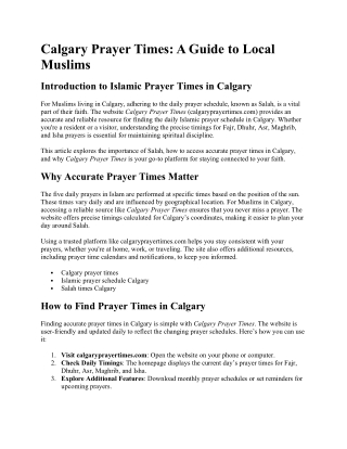 Calgary Prayer Times