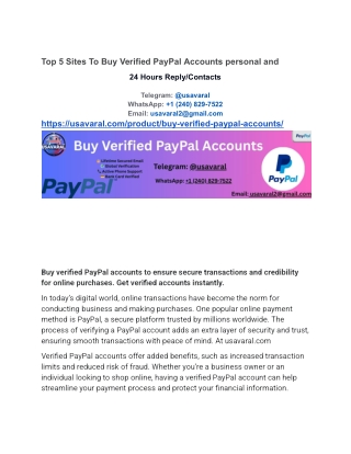Top 5 Sites To Buy Verified PayPal Accounts personal and