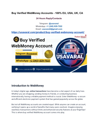 Buy Verified WebMoney Accounts - 100% EU, USA, UK, CA