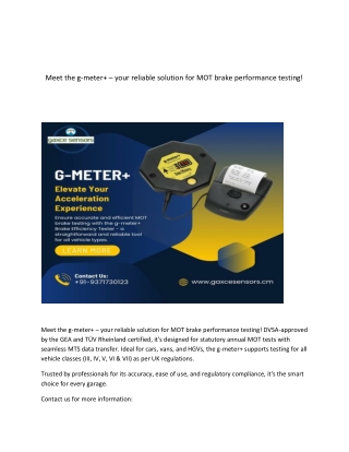 Meet the g-meter  – your reliable solution for MOT brake performance testing