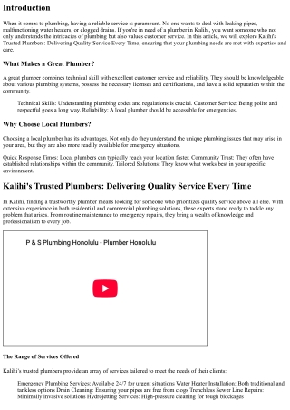 Kalihi's Trusted Plumbers: Delivering Quality Service Every Time