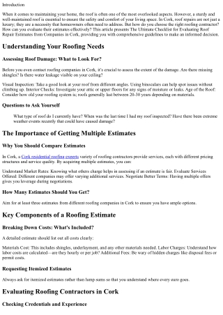 “The Ultimate Checklist for Evaluating Roof Repair Estimates from Companies in C