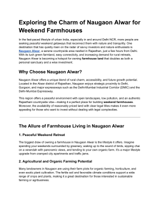 Exploring the Charm of Naugaon Alwar for Weekend Farmhouses