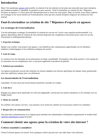 Faut-il externaliser sa création de site ? Réponses d'experts en agences