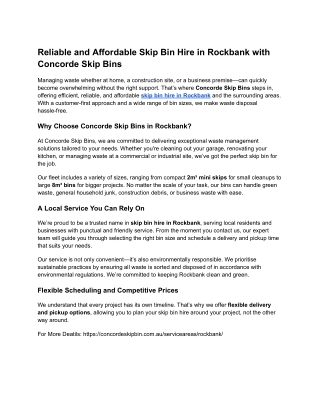 Skip Bin Hire Rockbank -Concorde skip bins
