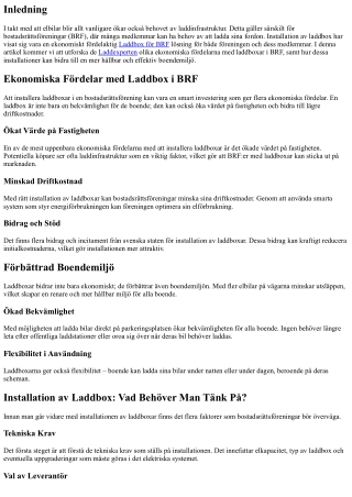 Ekonomiska Fördelar med Laddbox i BRF