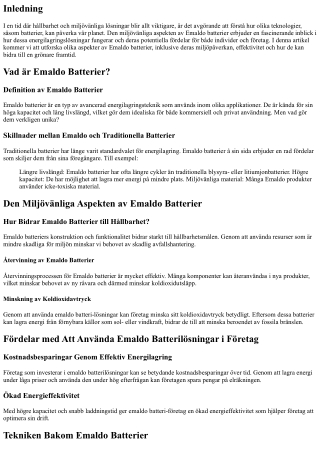 Den Miljövänliga Aspekten av Emaldo Batterier
