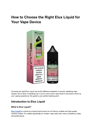 How to Choose the Right Elux Liquid for Your Vape Device