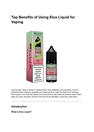 Top Benefits of Using Elux Liquid for Vaping