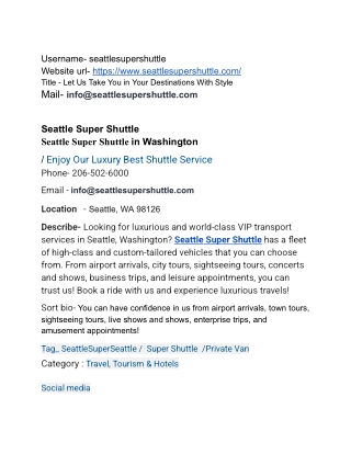 username seattlesupershuttle website url https