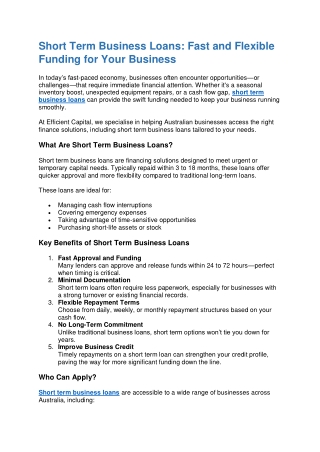 Short Term Business Loans Fast and Flexible Funding for Your Business