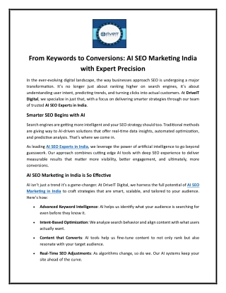From Keywords to Conversions AI SEO Marketing India with Expert Precision