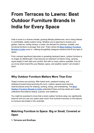 From Terraces to Lawns: Best Outdoor Furniture Brands In India for Every Space