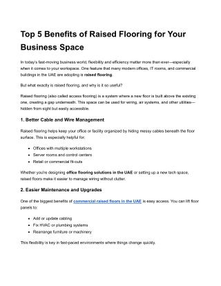 Top 5 Benefits of Raised Flooring for Your Business Space