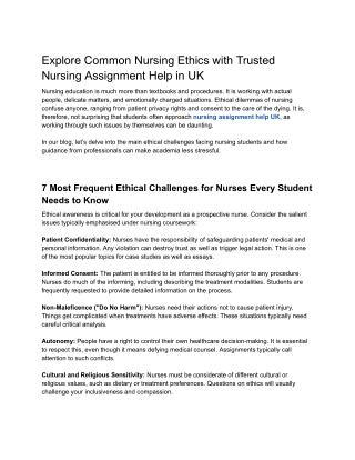 Explore Common Nursing Ethics with Trusted Nursing Assignment Help in UK