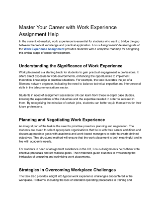 Master Your Career with Work Experience Assignment Help