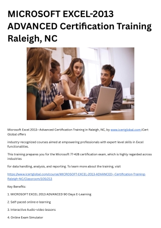 MICROSOFT EXCEL-2013 ADVANCED Certification Training Raleigh, NC