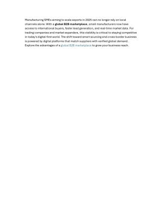 Why Global B2B Marketplaces Matter for Manufacturing SMEs in 2025