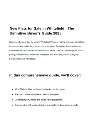 New Flats for Sale in Whitefield : The Definitive Buyer's Guide 2025