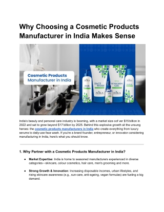 Cosmetic products manufacturer in India