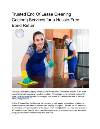 Stress-Free Move with End Of Lease Cleaning Geelong Services