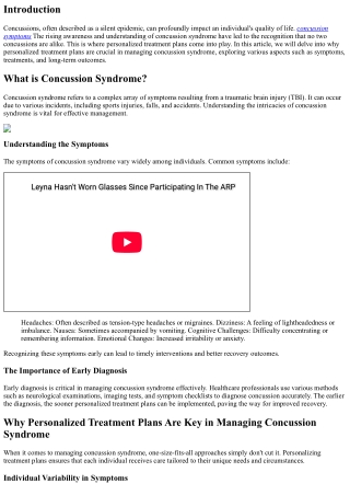 Why Personalized Treatment Plans Are Key in Managing Concussion Syndrome