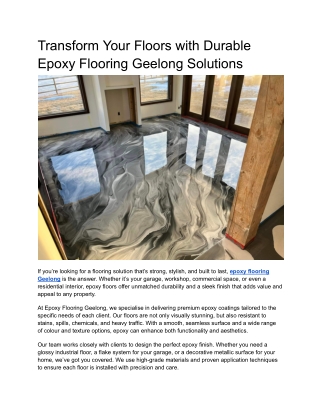Why Geelong Locals Choose Epoxy Flooring Every Time