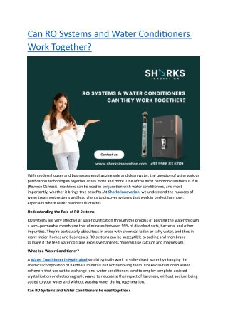 Can RO Systems and Water Conditioners Work Together?