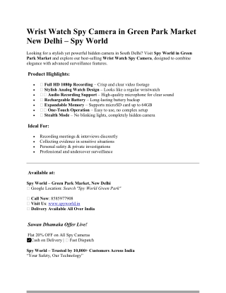 Wrist Watch Spy Camera in Green Park Market New Delhi – Spy World