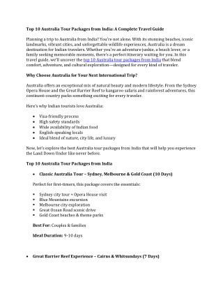 Top 10 Australia Tour Packages from India A Complete Travel Guide