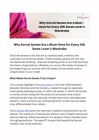 Buy Authentic Korvai Silk Sarees Online – Snehalayaa Silks