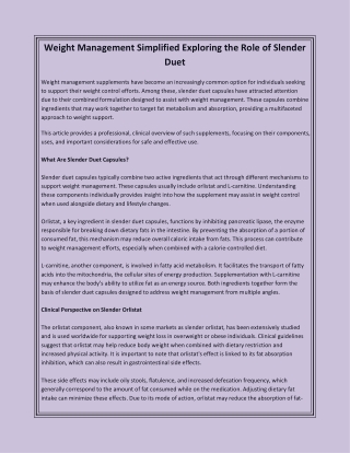 Weight Management Simplified Exploring the Role of Slender Duet