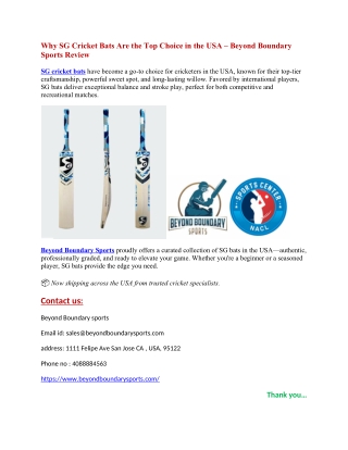 Why SG Cricket Bats Are the Top Choice in the USA – Beyond Boundary Sports Review