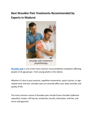 Best Shoulder Pain Treatments Recommended by Experts in Madurai