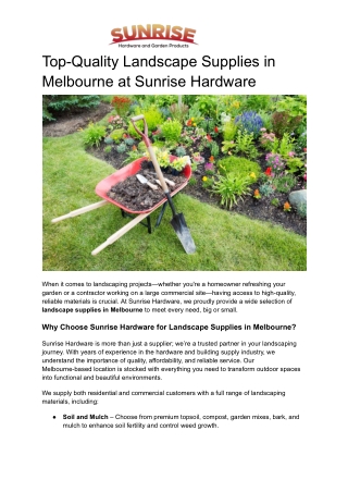 Top-Quality Landscape Supplies in Melbourne at Sunrise Hardware