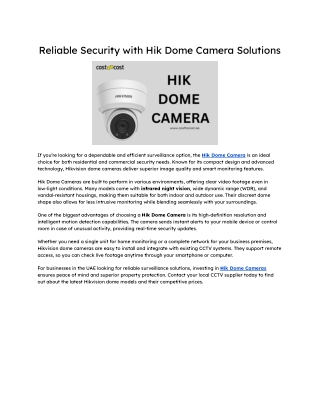 Reliable Security with Hik Dome Camera Solutions